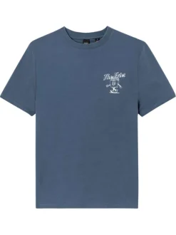 T-shirt en coton bleu uni avec un col rond et une coupe droite