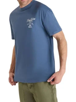 T-shirt en coton bleu uni avec un col rond et une coupe droite