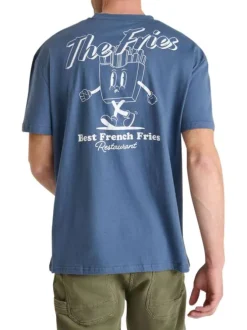 T-shirt en coton bleu uni avec un col rond et une coupe droite
