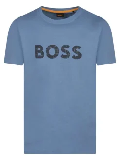 T-shirt en coton bleu uni avec une coupe droite et un col rond