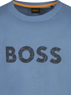 T-shirt en coton bleu uni avec une coupe droite et un col rond