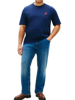 T-shirt en coton bleu uni avec une coupe droite et un col rond