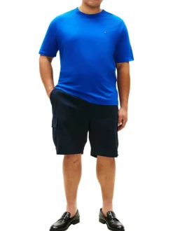 T-shirt en coton bleu uni avec une coupe droite et un col rond