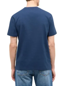T-shirt en coton bleu uni avec une coupe droite et un col rond