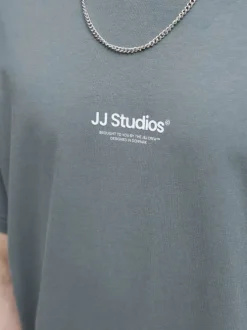 T-shirt en coton bleu uni avec une coupe droite et un col rond