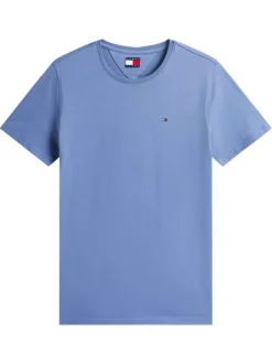 T-shirt en coton bleu uni avec une coupe droite et un col rond