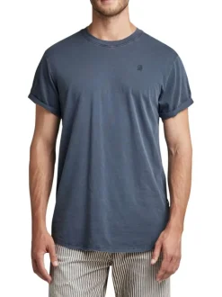T-shirt en coton bleu uni avec une coupe droite et un col rond