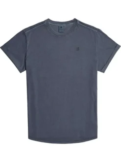 T-shirt en coton bleu uni avec une coupe droite et un col rond