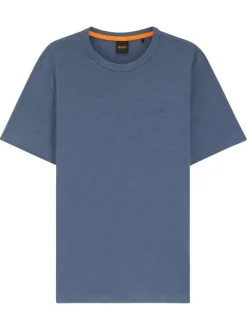 T-shirt en coton bleu uni avec une coupe droite et un col rond
