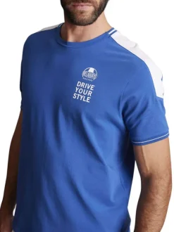 T-shirt en coton bleu uni à col rond avec un numéro imprimé au dos
