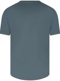 T-shirt en coton bleu uni à coupe droite et à col rond côtelé