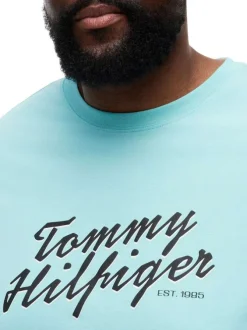 T-shirt en coton bleu uni pourvu d'un col rond et de manches courtes