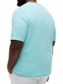 T-shirt en coton bleu uni pourvu d'un col rond et de manches courtes