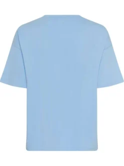 T-shirt en coton bleu uni pourvu d'une coupe droite et d'un col rond