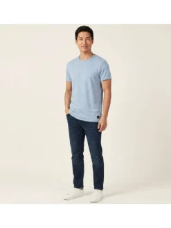 T-shirt en coton bleu uni pourvu d'une coupe droite et d'un col rond