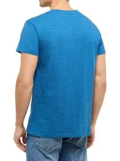T-shirt en coton bleu uni pourvu d'une poche plaquée sur le coeur