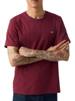T-shirt en coton bordeaux uni avec col rond et des manches courtes