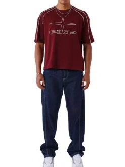 T-shirt en coton bordeaux uni avec une coupe cropped et un col rond