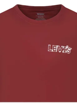 T-shirt en coton bordeaux uni avec une coupe droite et un col rond