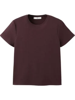 T-shirt en coton bordeaux uni avec une coupe droite et un col rond