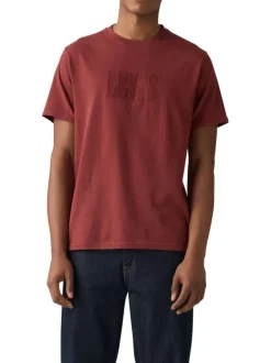 T-shirt en coton bordeaux uni avec une coupe droite et un col rond