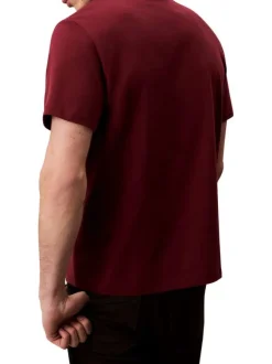 T-shirt en coton bordeaux uni coupe ajustée avec un col rond