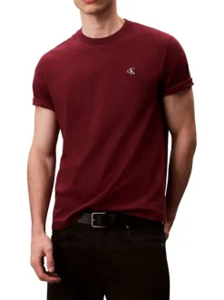 T-shirt en coton bordeaux uni coupe ajustée avec un col rond