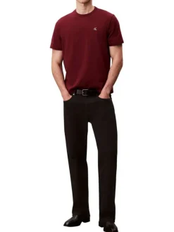 T-shirt en coton bordeaux uni coupe ajustée avec un col rond