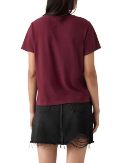 T-shirt en coton bordeaux uni à coupe ajustée pourvu d'un col v