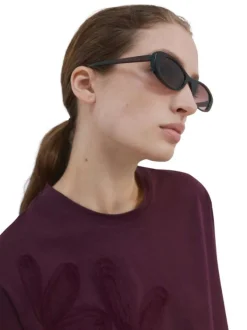 T-shirt en coton bordeaux uni pourvu de manches courtes et d'un col rond