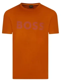T-shirt en coton brique imprimé avec une coupe droite et un col rond