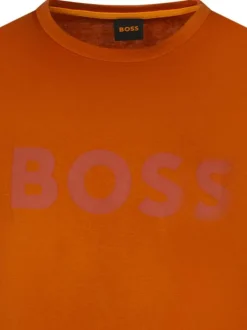 T-shirt en coton brique imprimé avec une coupe droite et un col rond