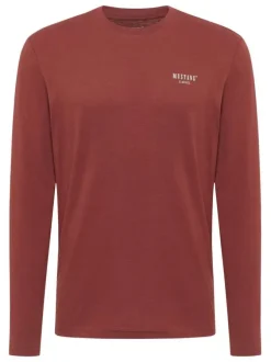 T-shirt en coton brique à imprimé poitrine et coupe droite avec col rond