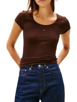 T-shirt en coton brun pourvu d'un col rond et de manches courtes