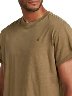 T-shirt en coton brun uni avec logo iconique sur la poitrine et un col rond