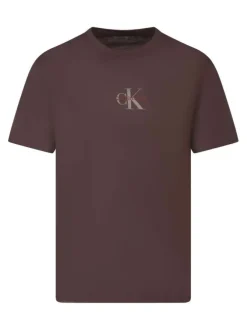 T-shirt en coton brun uni avec un imprimé sur la poitrine et une coupe droite