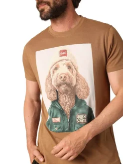 T-shirt en coton camel avec un col rond et des manches courtes