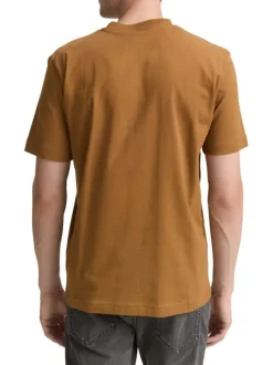 T-shirt en coton camel avec un imprimé fantaisie et un col rond