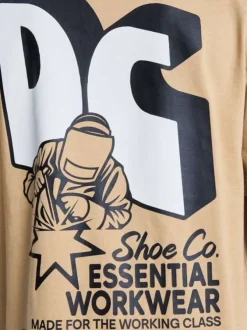 T-shirt en coton camel uni avec une coupe droite et un col rond