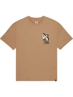 T-shirt en coton camel uni avec une coupe droite et un col rond