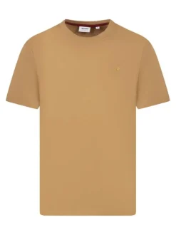 T-shirt en coton camel uni avec une coupe droite et un col rond