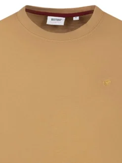 T-shirt en coton camel uni avec une coupe droite et un col rond