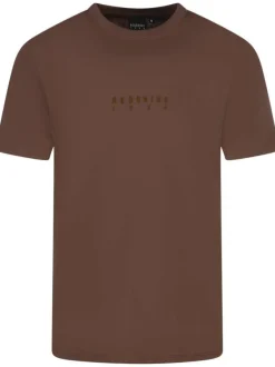 T-shirt en coton chocolat uni avec une coupe droite et un col rond