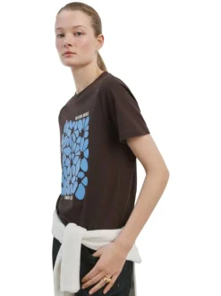 T-shirt en coton chocolat uni pourvu d'un col rond et d'une coupe droite