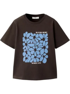 T-shirt en coton chocolat uni pourvu d'un col rond et d'une coupe droite