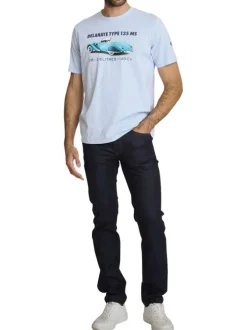 T-shirt en coton ciel à coupe droite orné d'un imprimé de voiture