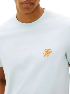 T-shirt en coton ciel à coupe droite pourvu de manches courtes