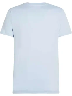 T-shirt en coton ciel à coupe droite pourvu d'un col rond finement côtelé