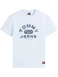 T-shirt en coton ciel imprimé avec une coupe droite et un col rond