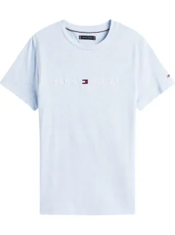 T-shirt en coton ciel moucheté avec un col rond et des manches courtes